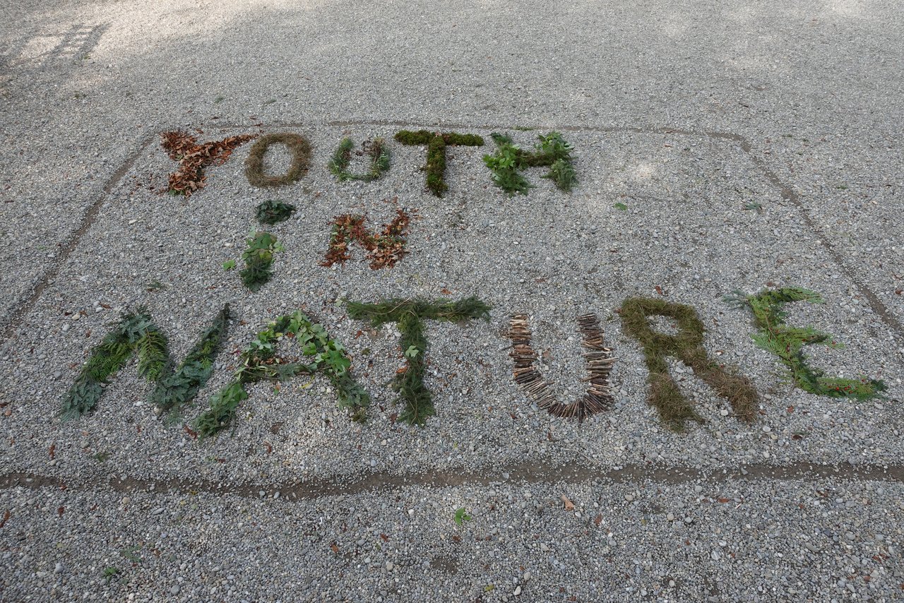Schrift Youth in Nature aus Naturmaterialien gelegt
